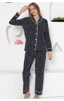 Alimer Kadın Lacivert Kalpli Gömlek Yaka Pijama Takım Edy2764uk-l Lacivert Alimer Kadın Lacivert Kalpli Gömlek Yaka Pijama Takım Edy2764uk-l Lacivert