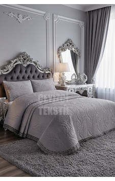 Northcity Bade Çift Kişilik Yatak Örtüsü - Gri Açık Gri Northcity Bade Çift Kişilik Yatak Örtüsü - Gri Açık Gri