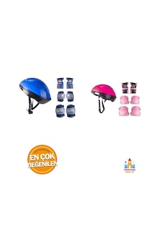 Pembe Ve Mavi Bisiklet Scooter Kask Dizlik Seti - Güvenliği Ön Planda Tutan Koruyucu Ekipman Çok Renkli
