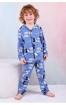 Lillypicca Erkek Çocuk Desenli Önden Düğmeli Uzun Kol Pijama Takımı 9046 mavi Lillypicca Erkek Çocuk Desenli Önden Düğmeli Uzun Kol Pijama Takımı 9046 mavi