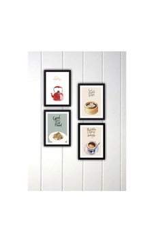 4 Parça Mutfak Ev Dekarasyon Çerçeve Görünümlü Ahşap Arkası Yapışkanlı Mdf Tablo Çoklu Set Beyaz - 611730745 Beyaz