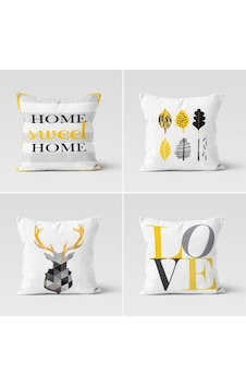 Home 4'lü Geyik Tasarımlı Kırlent Kılıfı Krem Home 4'lü Geyik Tasarımlı Kırlent Kılıfı Krem