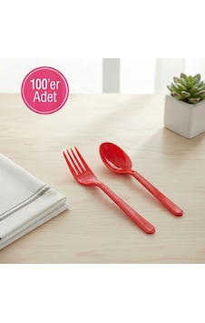 100 'er Adet Kırmızı Plastik Lüx Çatal Ve Kaşık Seti 100 'er Adet Kırmızı Plastik Lüx Çatal Ve Kaşık Seti