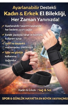 Ayarlanabilir Destekli El Bilekliği Kadın & Erkek Sağ Sol Uyumlu Spor Ve Günlük Kullanım Ayarlanabilir Destekli El Bilekliği Kadın & Erkek Sağ Sol Uyumlu Spor Ve Günlük Kullanım