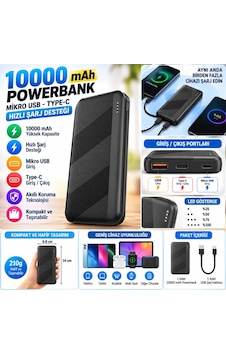 Ers Mikro Type-c Usb Hızlı Şarj Edebilen 10000 Mah Powerbank