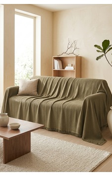 İskandinav Dokulu Pamuklu Saçaklı Koltuk Örtüsü Ve Koltuk Şalı Kaymaz Terletmez 180x300 Cm Haki İskandinav Dokulu Pamuklu Saçaklı Koltuk Örtüsü Ve Koltuk Şalı Kaymaz Terletmez 180x300 Cm Haki