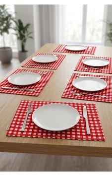 Kareli Amerikan Servis 6'lı Set 35x45 Cm Kırmızı Petibör Tabak Altlığı Su İtici Masa Altlığı Kareli Amerikan Servis 6'lı Set 35x45 Cm Kırmızı Petibör Tabak Altlığı Su İtici Masa Altlığı