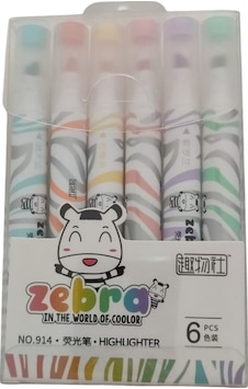 6 Renk Zebra Fosforlu Kalem Çok Renkli
