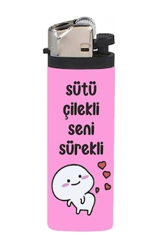 Çakmak Sütü Çilekli Seni Sürekli Tasarımlı Full Kaplamalı Gazlı Çakmak Çok Renkli