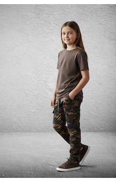 Black Steel Kız Garson Boy Kamuflaj Desen Pantolon Gri