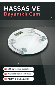 Temperli Cam 180 Kg Kapasiteli Dokunmatik Baskül - Şeffaf Dijital Tartı, Ev Kullanımı Bx-313434
