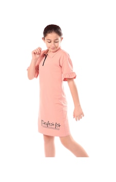 Toontoy Kız Çocuk Baskılı Regular Fit Gömlek Yaka Fermuarlı Kısa Kollu Elbise - Yırtmaç Detaylı & Mercan Toontoy Kız Çocuk Baskılı Regular Fit Gömlek Yaka Fermuarlı Kısa Kollu Elbise - Yırtmaç Detaylı & Mercan