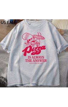 Flood Of Style Pizza Her Zaman Cevap Gıda Baskı T Shirt Kadın Erkek Komik Grafik T Shirt Pamuk Kısa Kollu Ya Gri