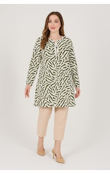 Kadın Yeşil Büyük Beden Zebra Desenli Dokuma Tunik Kadın Yeşil Büyük Beden Zebra Desenli Dokuma Tunik