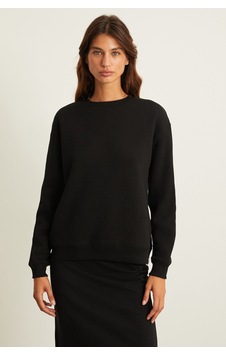 Grımelange VİLİ Kadın İçi Polarlı Oversize Fit Basic Bisiklet Yaka Uzun Kollu Siyah Sweatshirt Grımelange VİLİ Kadın İçi Polarlı Oversize Fit Basic Bisiklet Yaka Uzun Kollu Siyah Sweatshirt