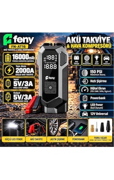 Feny Fn-at16 16.000 Mah 5v-3a Akü Takviye Ve Hava Kompresörü Lastik Şişirme- Powerbank Çantalı