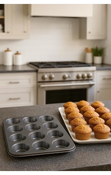 12 Li Muffin Kek Kalıbı Yapışmaz Metal Cupcake Tepsi Siyah