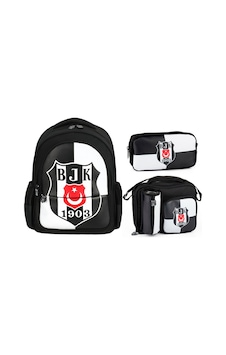 Beşiktaş Siyah Beyaz Bjk Armalı Üçlü Okul Çanta Seti - Setme25360a Siyah