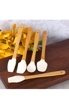 Mien 5 Li Mini Silikon Spatula Seti Bambu Saplı Pratik Mutfak Yardımcısı Krem Mien 5 Li Mini Silikon Spatula Seti Bambu Saplı Pratik Mutfak Yardımcısı Krem