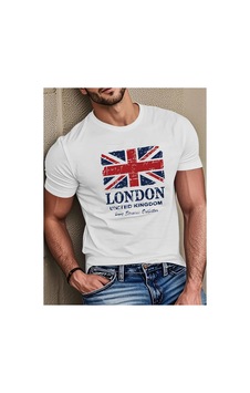 Caddemia İngiliz Bayrağı Ve Londra Simgesel Yerleri Baskılı Şık Gündelik Bol Yu Beyaz 2XL Caddemia İngiliz Bayrağı Ve Londra Simgesel Yerleri Baskılı Şık Gündelik Bol Yu Beyaz 2XL