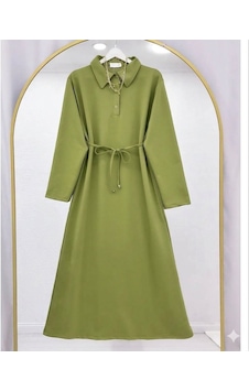 Lovie Moda Kadın Polo Yaka Bağcıklı Elbise -yeşil Lovie Moda Kadın Polo Yaka Bağcıklı Elbise -yeşil