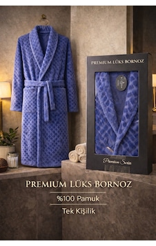 %100 Pamuktan Üretim Premium Lüks Bornoz Özel Çantalı Mavi %100 Pamuktan Üretim Premium Lüks Bornoz Özel Çantalı Mavi