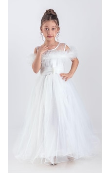 Mnk Baby & Kids Uzun Etek Kız Çocuk Robası Şifon Abiye M00723 Beyaz Mnk Baby & Kids Uzun Etek Kız Çocuk Robası Şifon Abiye M00723 Beyaz
