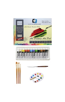 Alex Schoeller Çok Amaçlı Sanatsal Blok 200gr 25x35cm Daler Rowney Simply Akrilik Boya Seti 12x12 Ml