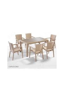 Novussi Liverno Rattan Masa Koltuk Takımı 90x150 Camlı Cappucino Novussi Liverno Rattan Masa Koltuk Takımı 90x150 Camlı Cappucino