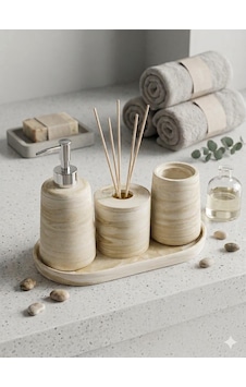 Alpi Home Kokuluklu 4 Lü Banyo Seti Bej