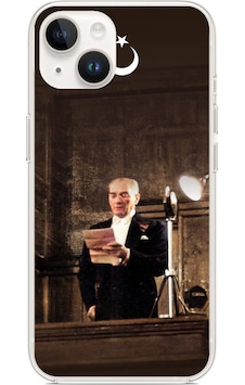 Apple Uyumlu iPhone 13-14  Atatürk İlk Meclis Konuşması Baskılı Silikon Kılıf Renkli