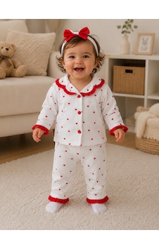 Genel Marka Kız Bebek Kalpli Pijama Beyaz Genel Marka Kız Bebek Kalpli Pijama Beyaz