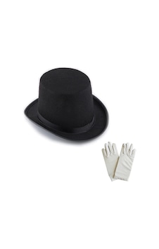 Siyah Sihirbaz Fötr Şapka 15 Cm - 1 Çift Beyaz Sihirbaz Eldiveni - Yetişkin Boy Siyah Sihirbaz Fötr Şapka 15 Cm - 1 Çift Beyaz Sihirbaz Eldiveni - Yetişkin Boy