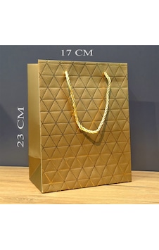 Gold Geometrik Desenli Orta Boy Karton Hediye Çantası Çok Renkli Gold Geometrik Desenli Orta Boy Karton Hediye Çantası Çok Renkli