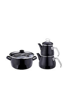 Bambum Taşev Robin Çaydanlık + Kızartma Tencere Seti 22 Cm Siyah Bambum Taşev Robin Çaydanlık + Kızartma Tencere Seti 22 Cm Siyah