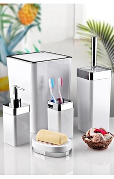 Akrilik Gümüş Çizgi Banyo Takımı 5'Li Kare Banyo Seti Beyaz Akrilik Gümüş Çizgi Banyo Takımı 5'Li Kare Banyo Seti Beyaz
