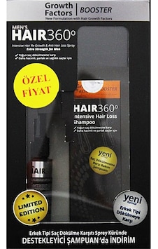 Hair 360 Men's GF Booster Erkek Tipi Saç Dökülmesine Karşı Şampuan 150 ML + Sprey 50 ML