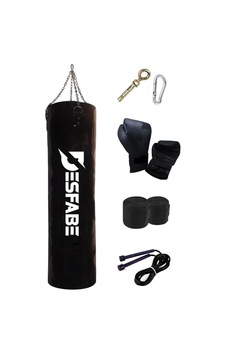 Desfabe Boxing Star 120x32cm Zincirli Boks Kum Torbası Siyah+aparat+boks Eldiveni+bandaj+atlama İpi Çok Renkli