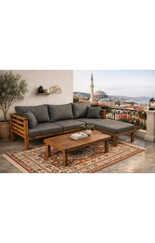 Puzzle Masif Kestane Ahşap Bahçe Balkon Sehpalı Köşe Takımı Antrasit Puzzle Masif Kestane Ahşap Bahçe Balkon Sehpalı Köşe Takımı Antrasit