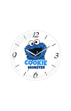 Kurabiye Canavarı Cookie Monster Çap 30cm Sessiz Akar Bombeli Gerçek Cam Duvar Saati Çok Renkli