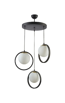 Nina Modern Salon - Mutfak - Yatak Odası Metal Halkalı Kapalı Camlı Üçlü Avize Siyah Siyah Nina Modern Salon - Mutfak - Yatak Odası Metal Halkalı Kapalı Camlı Üçlü Avize Siyah Siyah