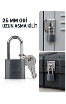 25 Mm Gri Uzun Kelepçeli Asma Kilit Anahtarlı Dolap, Bavul Ve Takım Çantası Kilidi 25 Mm Gri Uzun Kelepçeli Asma Kilit Anahtarlı Dolap, Bavul Ve Takım Çantası Kilidi