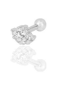 Gümüş Rodyumlu Zirkon Taşlı Tragus Helix Piercing Küpe Gümüş