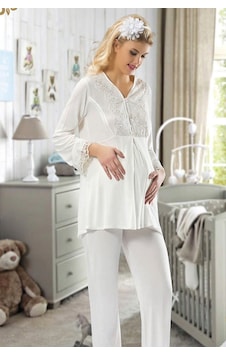 Sistina Ekru - 325 - Hamile Lohusa Pijama Takımı - 1604 - - Shopgpt - Beden S