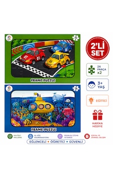 2 Li Set 24 Parça Frame Puzzle Eğitici Çocuk Yapboz Oyuncak Seti
