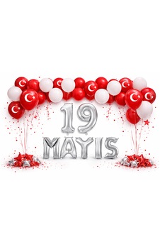 19 Mayıs Gençlik Ve Spor Bayramı Temalı Gümüş Folyo Rakam Ve Harf Kırmızı Beyaz Ay Yıldız Balonlar Beyaz - Kırmızı 19 Mayıs Gençlik Ve Spor Bayramı Temalı Gümüş Folyo Rakam Ve Harf Kırmızı Beyaz Ay Yıldız Balonlar Beyaz - Kırmızı