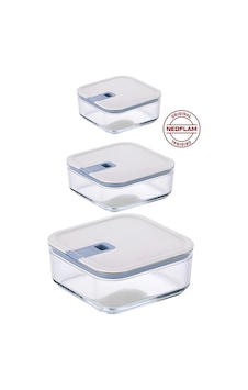 Perfect Seal 3 Parça Kare Cam Saklama Kabı Bej Bej