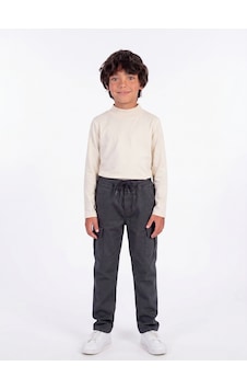 Onloox Erkek Füme Erkek Füme Pamuklu Gabardin Dar Paça Regular Kesim Kargo Cepli Beli Lastikli Pantolon 6-9 Yaş