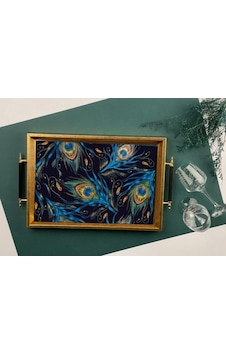 Sembol 50x31cm Kulplu Gold Tavuskuşu Tüyü Desenli Ahşap/Cam Tepsi Sembol 50x31cm Kulplu Gold Tavuskuşu Tüyü Desenli Ahşap/Cam Tepsi