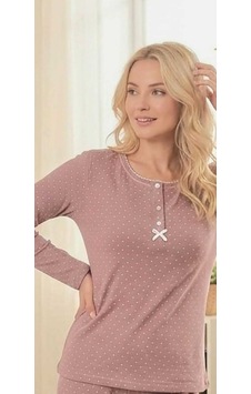 Miss Melina Bambu Pamuk Uzun Kol Kadın Pijama Takımı Puanlı - 9018884741279 Pudra